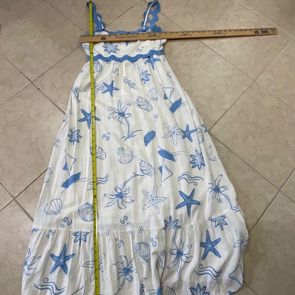 Anthropologie By The River Tiered Midi Dress Size Small Blue shells white smock - Picture 7 of 11